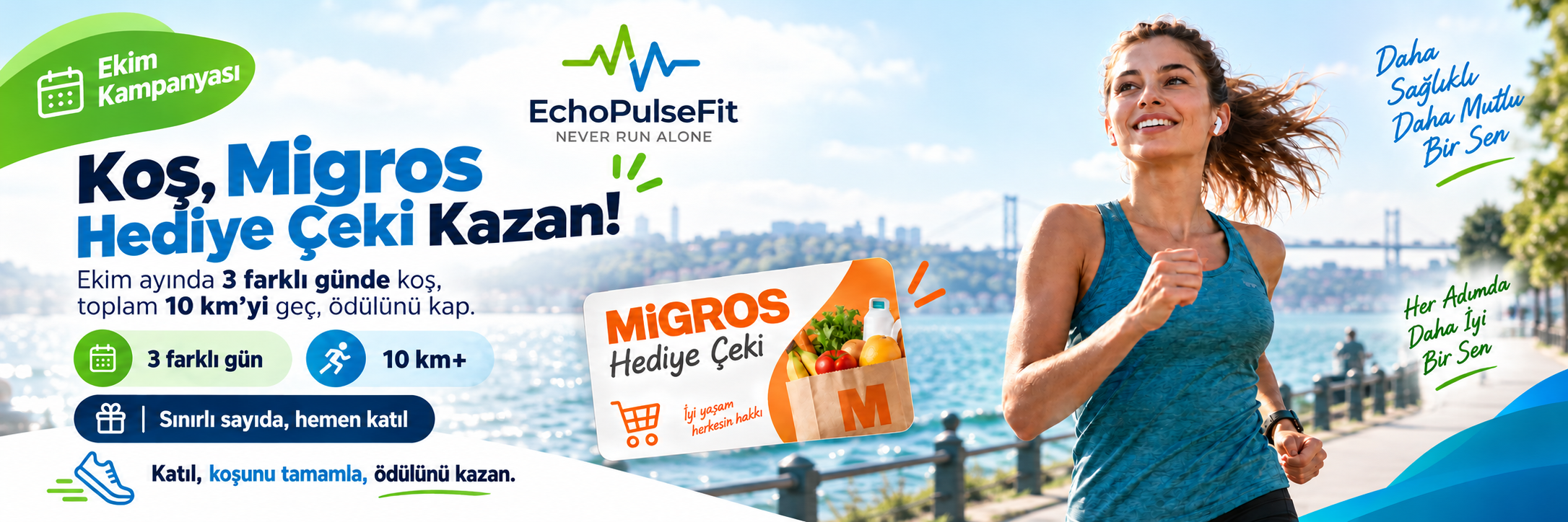12-30 Ekim arasında 3 farklı günde 10 km koş, 100 TL Migros hediye çeki kazan
